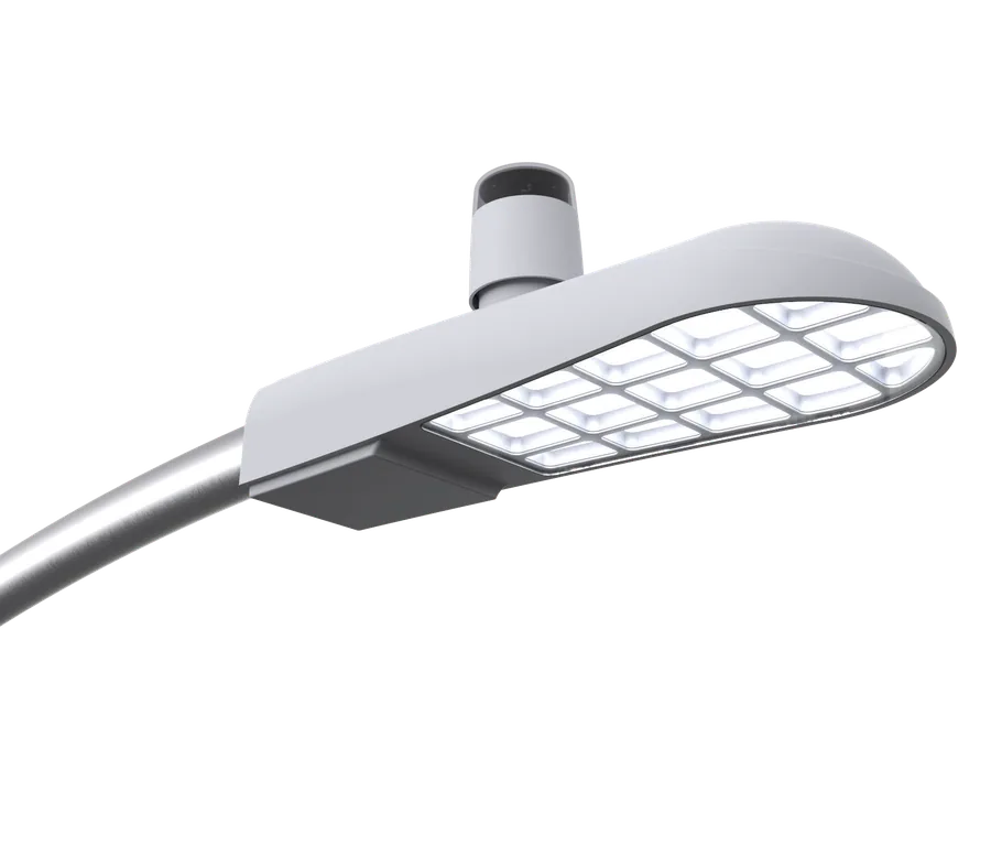 Luminaria LED tipo cobra con nodo UbiCell en el receptáculo NEMA